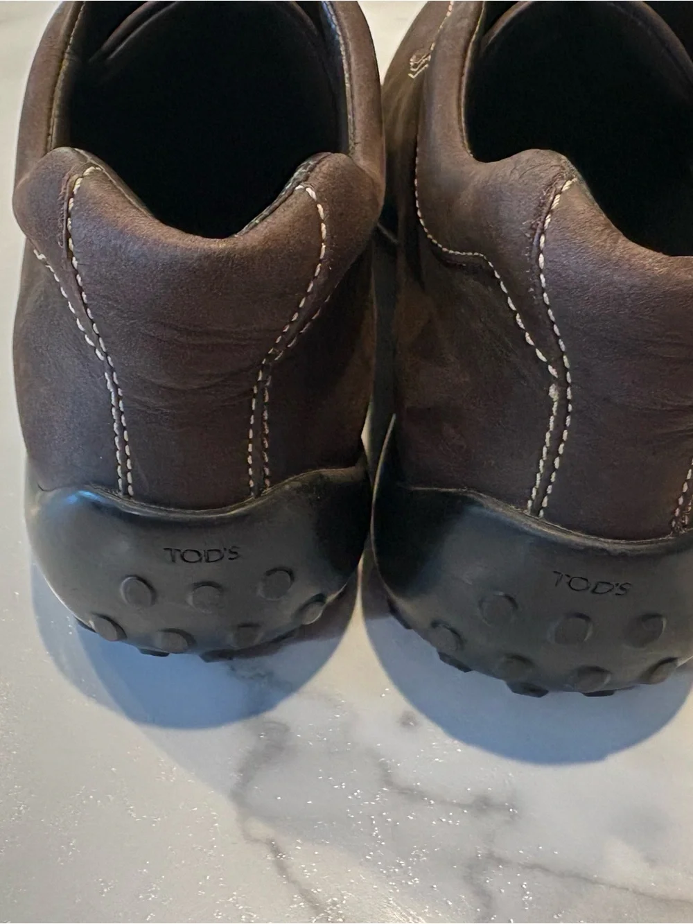 Tod's Dark Brown Leather Slip-On Driving Loafers with Contrast Stitching